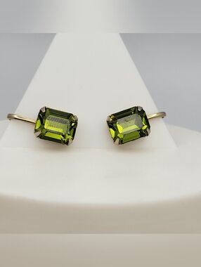 Vintage Albert Weiss Olive Green Emerald-Cut Crystal Stud Earrings